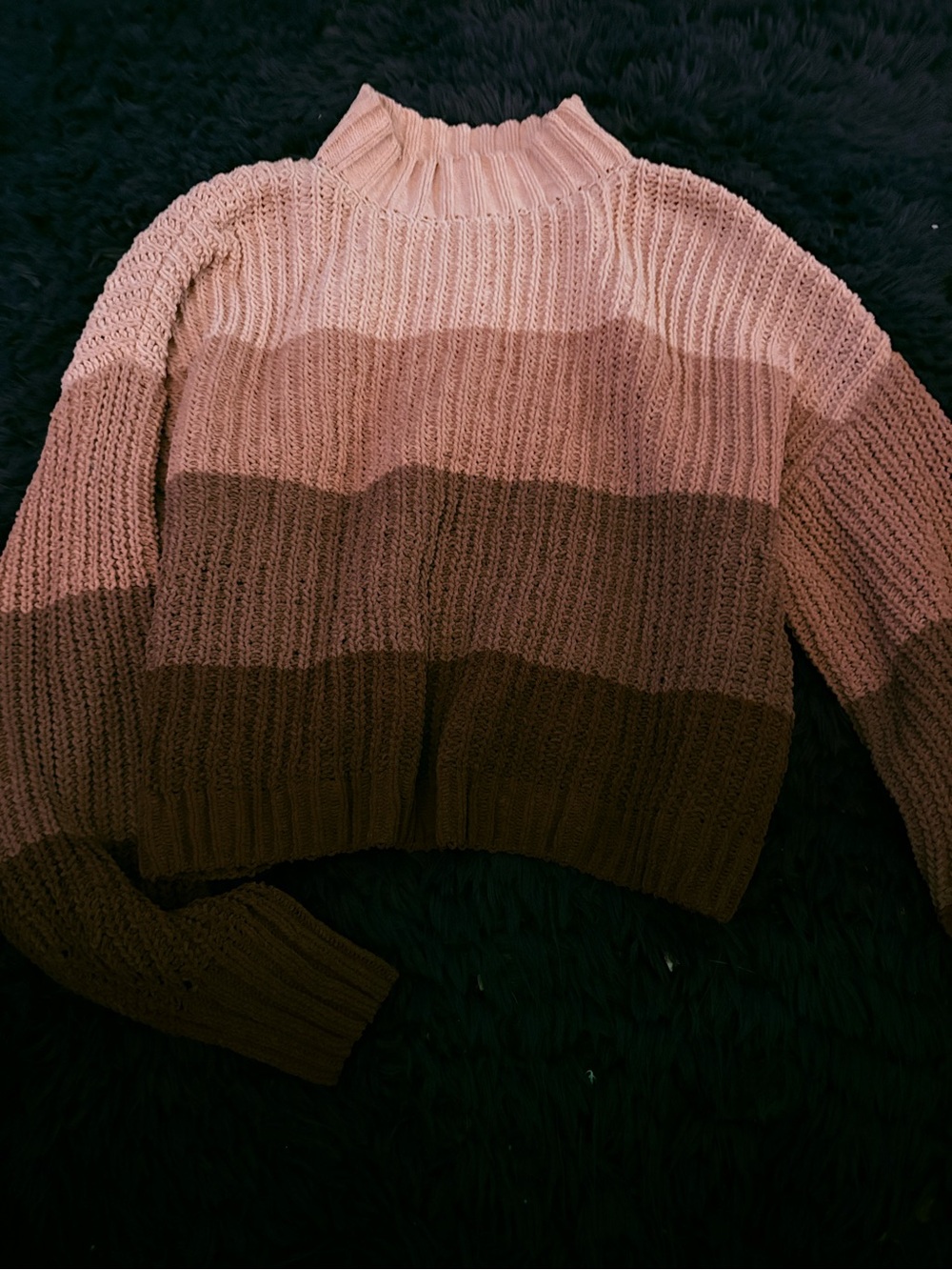 My Michelle tan and Brown Striped Cowl Sweater